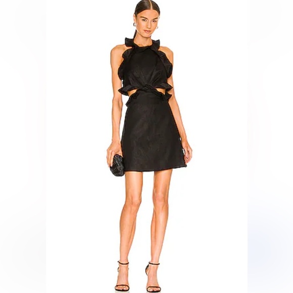 Zimmermann Postcard Tie Back Mini Dress in Linen Black Size AU 2 US 8 NWT - Picture 1 of 13